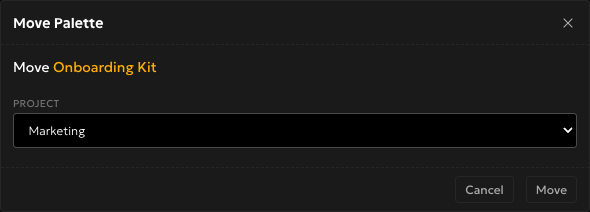Move Palette modal with a project selected from the dropdown