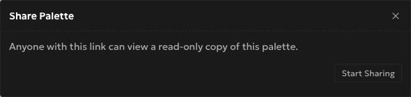 Share Palette modal before sharing has been turned on