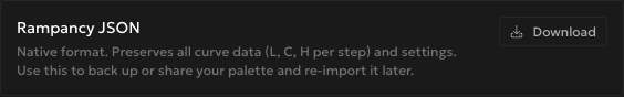 Rampancy JSON export card with its Download button
