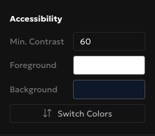 The Accessibility panel showing the Dark group's flipped foreground and background above the Switch Colors button