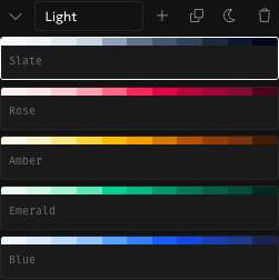 The Light group in the sidebar holding the Slate, Rose, Amber, Emerald, and Blue ramps
