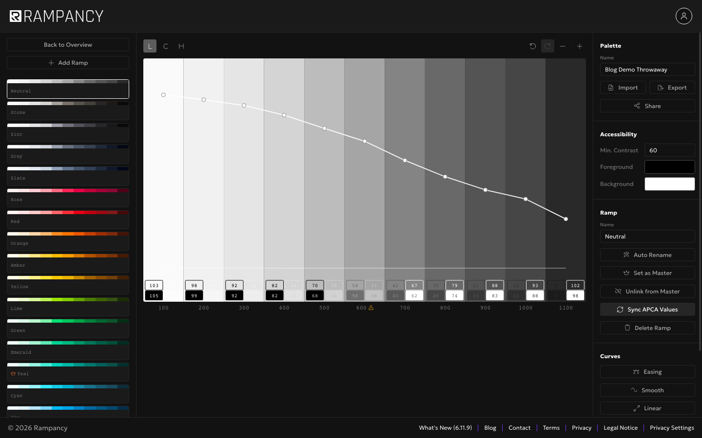 Neutral gray ramp after sync, lightness updated to match master contrast, still fully gray